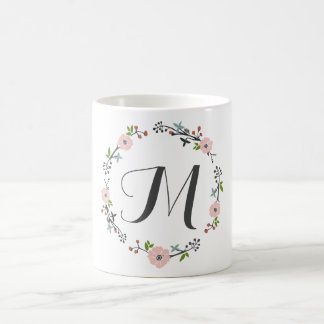 Rosa blom- mugg för Monogram för grenkran |