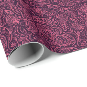 Rosa blom- Paisley över purpurfärgad bakgrund Presentpapper