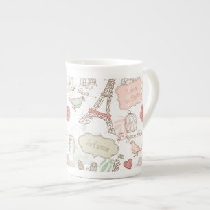 rosa blom- Paris Eiffel torn Benporslin Mugg
