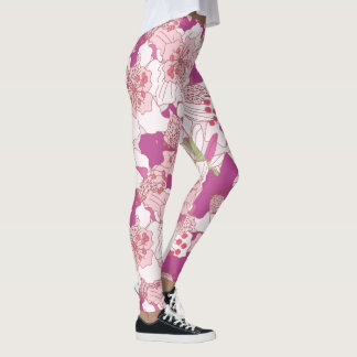 Rosa blom- Rhododendrondamasker Leggings