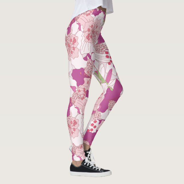 Rosa blom- Rhododendrondamasker Leggings (Höger)