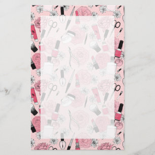 Rosa blom- skönhetproduktmönster brevpapper