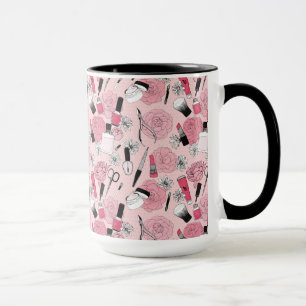 Rosa blom- skönhetproduktmönster mugg