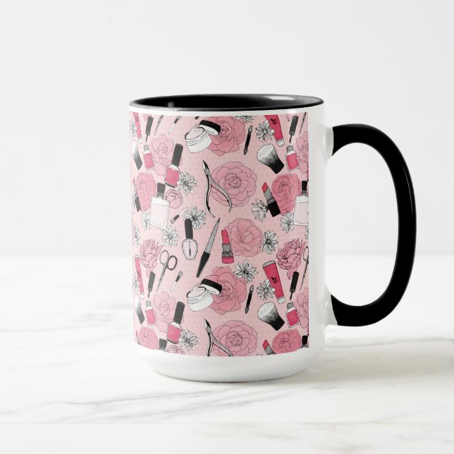 Rosa blom- skönhetproduktmönster mugg (Höger)