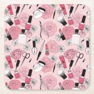 Rosa blom- skönhetproduktmönster underlägg papper kvadrat