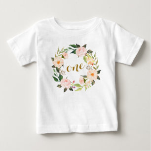 Rosa blom- T-tröja för första födelsedag Tee Shirt