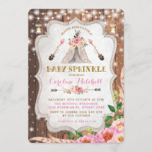 Rosa blom- Tipi för stam- inbjudan för Boho