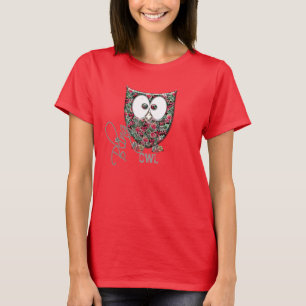 Rosa blom- (utskrivavna) RhinestoneBling uggla T Shirt