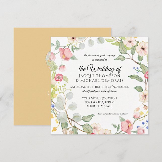 Rosa blom- vattenfärg för Chinoiseriehöstguld Inbjudningar (Fram/baksida)