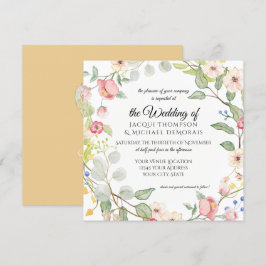 Rosa blom- vattenfärg för Chinoiseriehöstguld Inbjudningar