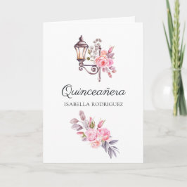 Rosa blom-vattenfärg vintage Paris Quinceañera Inbjudan