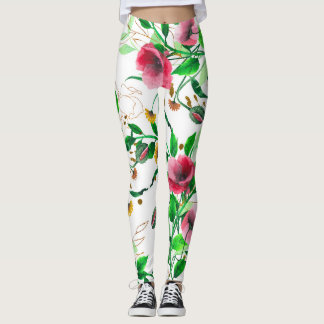 rosa blombaljväxter leggings