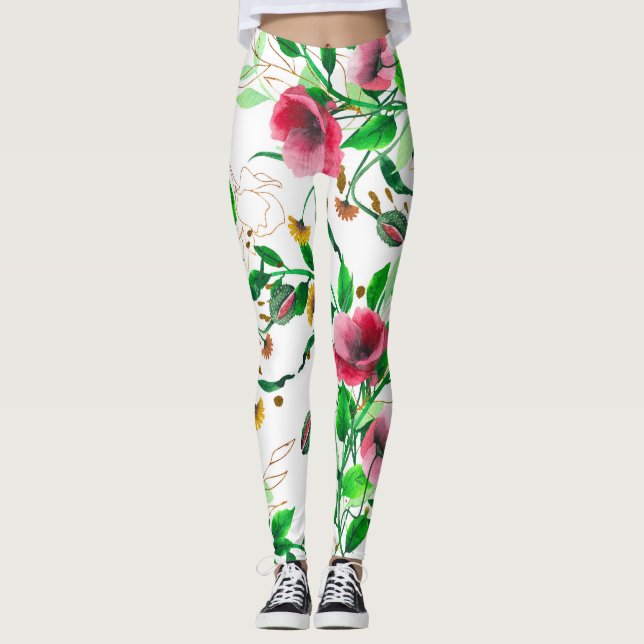 rosa blombaljväxter leggings (Framsida)