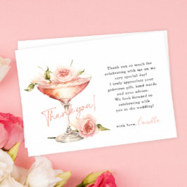 Rosa blomblad och Prosecco bröllopsdusch Tack Kort