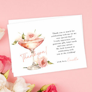 Rosa blomblad och Prosecco bröllopsdusch Tack Kort