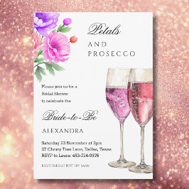 Rosa blomblad och Prosecco möhippa Inbjudningar