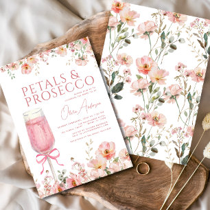 Rosa blomblad och Prosecco-rosenskiftande bröllops Inbjudningar