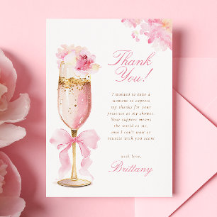 Rosa blomblad Prosecco bröllopsdusch Tack Kort
