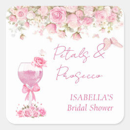 Rosa blomblad & Prosecco Bröllopsfest Fyrkantigt Klistermärke