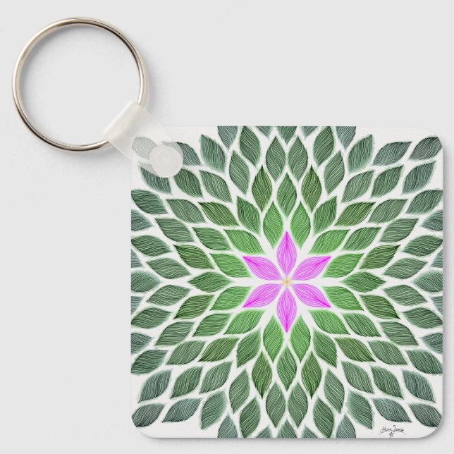 rosa blombricka nyckelring (Framsida)