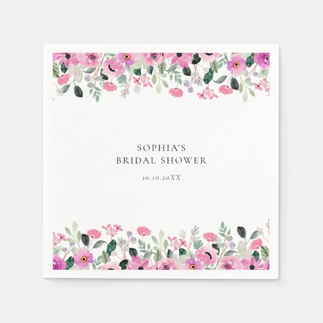 Rosa blombröllopsdusch  pappersservett (Framsidan)