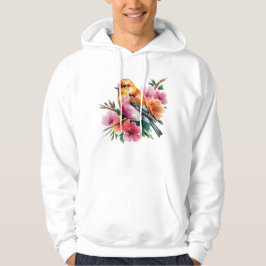 Rosa blomfågel hoodie