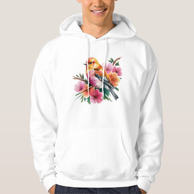 Rosa blomfågel hoodie (Framsida)