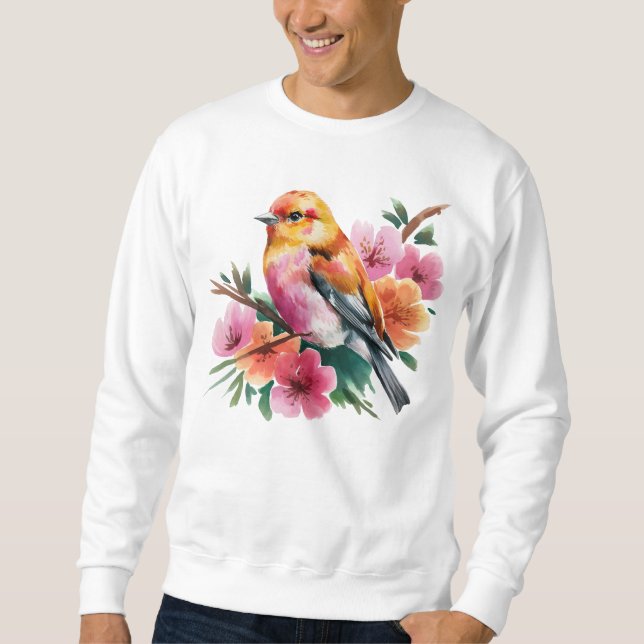 Rosa blomfågel lång ärmad tröja (Framsida)