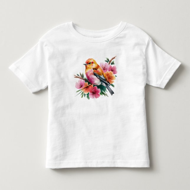 Rosa blomfågel t shirt (Framsida)