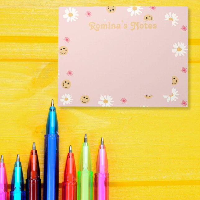 Rosa blomfärgad personlig i mönster anteckningsblock (Pink flower Colorful retro pattern personalized Notepad)