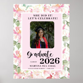 Rosa blomfoto välkomstskylt för examensfest poster