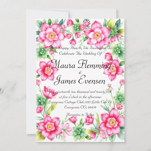 Rosa Blominbjudan Inbjudningar (Framsida)