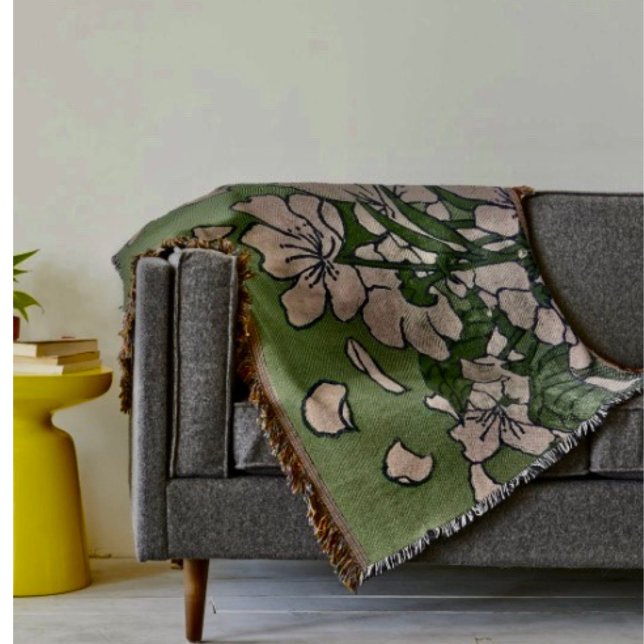 Rosa blomkaskad  filt (Throw Blanket Dimensions: 54"l x 38"w Material: 100% polyester; soft touch.)