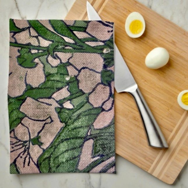Rosa blomkaskad  kökshandduk (Kitchen Towel 16”X24” poly-blend machine washable. )