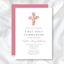 Rosa blomkors religiöst första kommunion för flick