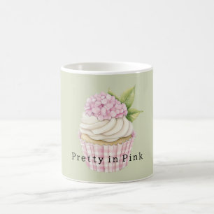 Rosa blomkransvit krämcupcake kaffemugg
