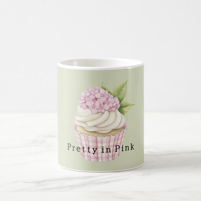 Rosa blomkransvit krämcupcake kaffemugg (Center)