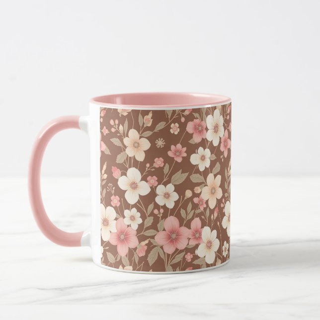 Rosa blomkrukig kaffemugg (Vänster)