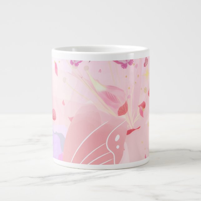 Rosa blomkrukig mugg jumbo mugg (Framsidan)