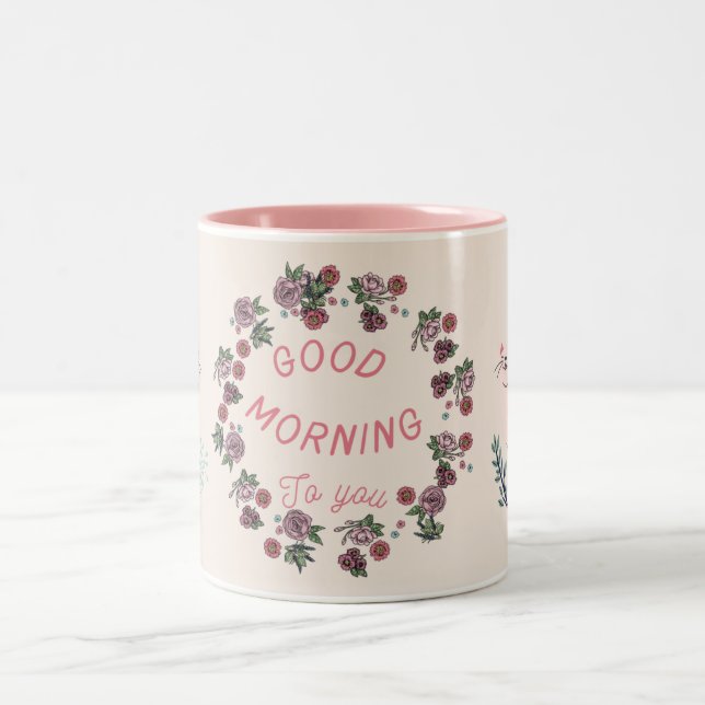 Rosa blomkrukka kaffemug | Söt, flickig keramisk p Två-Tonad Mugg (Center)