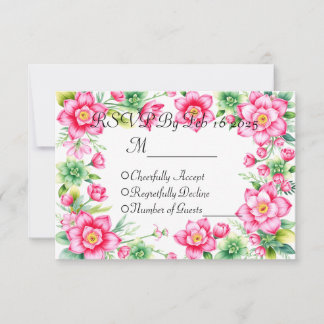 Rosa Blomm Svarskort utan Måltidsalternativ OSA Kort