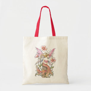 Rosa blomma Änglar Budget Tote-väska, matvaror Tygkasse