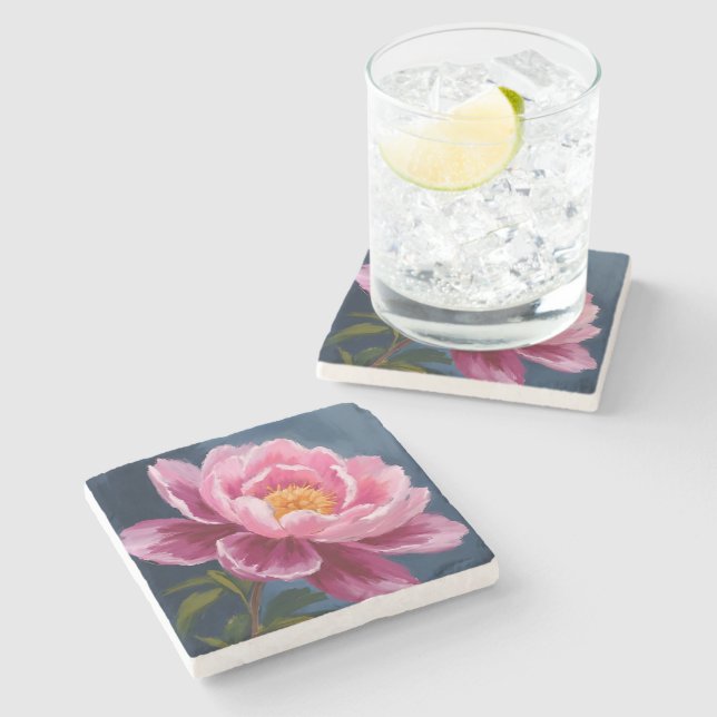Rosa Blomma Blommig Akvarellmålning Stenunderlägg (Sidan)