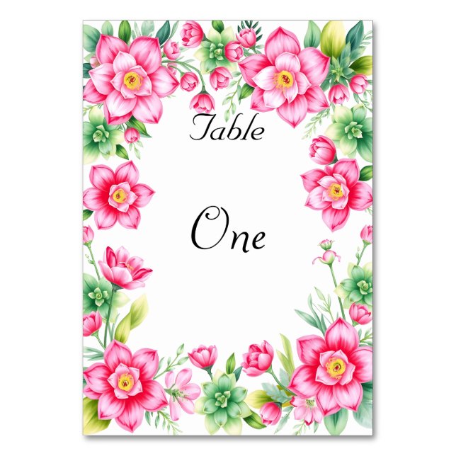 Rosa Blomma Bordskort (Framsidan)