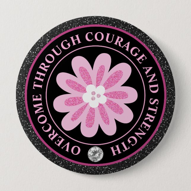 Rosa blomma Bröstcancer medvetenhet design Knapp (Framsida)