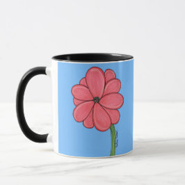 Rosa blomma fylld med blå bakgrund mugg