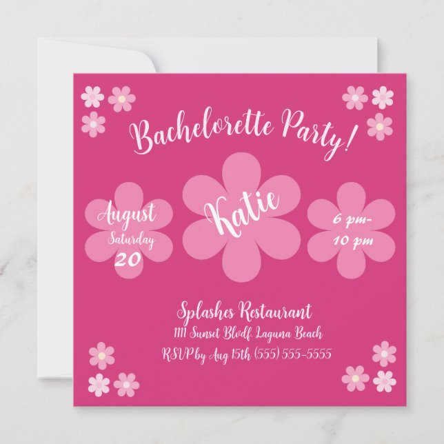 Rosa Blomma Glam-Bachelorette- Inbjudningar (Framsida)