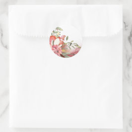 Rosa blomma i vattenfärgsruta Fyrkantig fästpunkt Runt Klistermärke