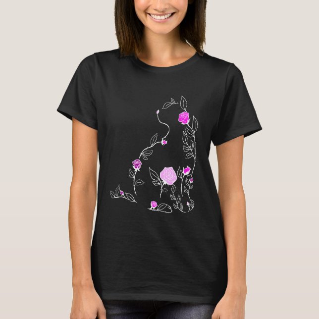 Rosa Blomma Katt Rosa Grafik T Shirt (Framsida)