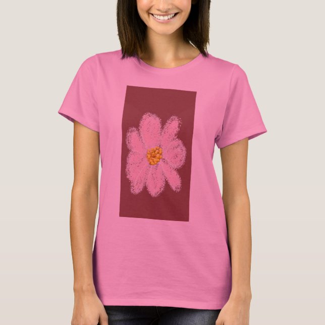 rosa blomma måla skjorta t shirt (Framsida)